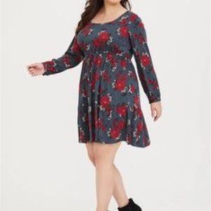 🔆 2/$40 -Torrid Charcoal Grey Floral Mini Skater Dress 4X